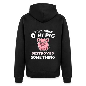 0 Days Since My Pig Destroyed Something Fun - Unisex Premium Organic Zip Hoodie - black - Back - Nico (187cm)