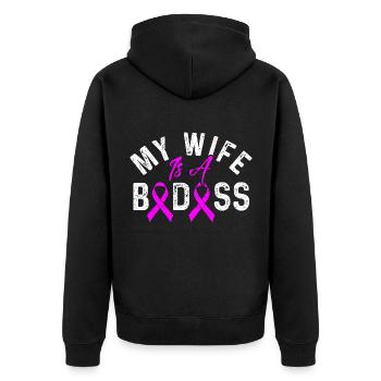 Cancer - Unisex Premium Organic Zip Hoodie - black - Back - Nico (187cm)