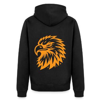 Oranger Adlerkopf – Kraftvolles Design mit Stil - Unisex Premium Bio Zip Hoodie - Schwarz - Hinten - Nico (187cm)