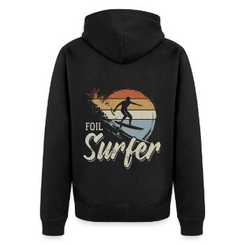 Foil Surfer - Welle - Surfer - Geschenk - Unisex Premium Bio Zip Hoodie - Schwarz - Hinten - Nico (187cm)