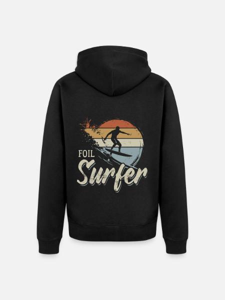 Foil Surfer - Wave - Surfer - Gift - Unisex Premium Organic Zip Hoodie - black