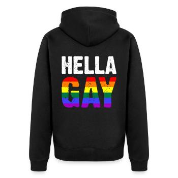 Hella Gay - Unisex Premium Organic Zip Hoodie - black - Back - Nico (187cm)
