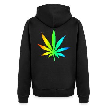 Marihuana-Blatt-Regenbogen - Unisex Premium Bio Zip Hoodie - Schwarz - Hinten - Nico (187cm)