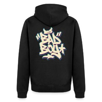 BAD BOY GRAFFITI - Unisex Premium Organic Zip Hoodie - black - Back - Nico (187cm)