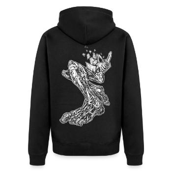 "Burst" (weiß) - Unisex Premium Bio Zip Hoodie - Schwarz - Hinten - Nico (187cm)