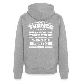 Echte Turner - Unisex Premium Bio Zip Hoodie - Grau meliert - Hinten - Nico (187cm)