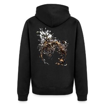 Dunkle Materie - Unisex Premium Bio Zip Hoodie - Schwarz - Hinten - Nico (187cm)