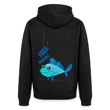 FISH PIERICING - Angel Fishing Angler Shirt Motif - Unisex Premium Organic Zip Hoodie - black - Back - Nico (187cm)
