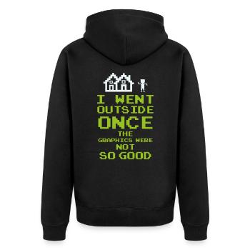 I went outside once. The graphics were not so good - Unisex Premium Bio Zip Hoodie - Schwarz - Hinten - Nico (187cm)