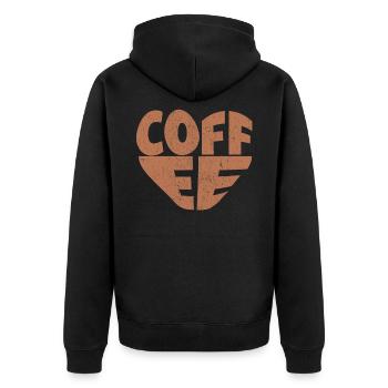 Kaffee | Liebe | Herz - Unisex Premium Bio Zip Hoodie - Schwarz - Hinten - Nico (187cm)
