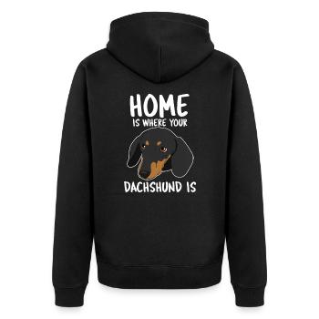International dog day - Dachshund - Unisex Premium Bio Zip Hoodie - Schwarz - Hinten - Nico (187cm)