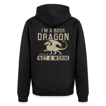 I'm a book Dragon not a worm - Unisex Premium Bio Zip Hoodie - Schwarz - Hinten - Nico (187cm)