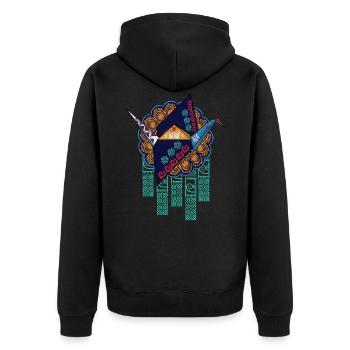 Globaler Nomad Origami - Unisex Premium Bio Zip Hoodie - Schwarz - Hinten - Nico (187cm)
