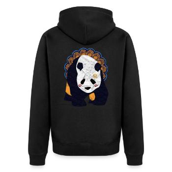 Globaler Nomadenpanda - Unisex Premium Bio Zip Hoodie - Schwarz - Hinten - Nico (187cm)