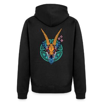 Globaler Nomad Oryx - Unisex Premium Bio Zip Hoodie - Schwarz - Hinten - Nico (187cm)