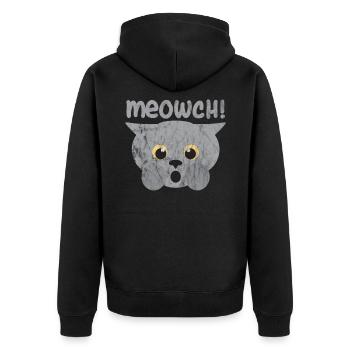 Tier wehrt Meowch! - Unisex Premium Bio Zip Hoodie - Schwarz - Hinten - Nico (187cm)