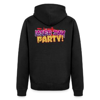 Laser-Tag-Party! - Unisex Premium Bio Zip Hoodie - Schwarz - Hinten - Nico (187cm)