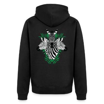 Tiefer Dschungel - Zebra - Unisex Premium Bio Zip Hoodie - Schwarz - Hinten - Nico (187cm)