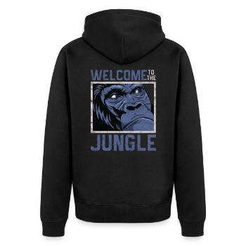 Willkommen im Dschungel - Unisex Premium Bio Zip Hoodie - Schwarz - Hinten - Nico (187cm)