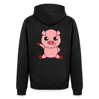 Niedliche Cartoon-Tiere - Schwein - Unisex Premium Bio Zip Hoodie - Schwarz - Hinten - Nico (187cm)