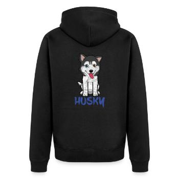 Niedliche Cartoon Tiere - Husky - Unisex Premium Bio Zip Hoodie - Schwarz - Hinten - Nico (187cm)