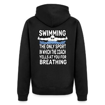 Schwimmen - Unisex Premium Bio Zip Hoodie - Schwarz - Hinten - Nico (187cm)