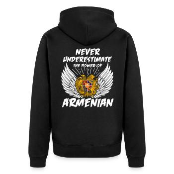 Armenien - Unterschätze nie die Armenier - Unisex Premium Bio Zip Hoodie - Schwarz - Hinten - Nico (187cm)