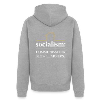 Socialist communist capitalist - Unisex Premium Organic Zip Hoodie - heather grey - Back - Nico (187cm)