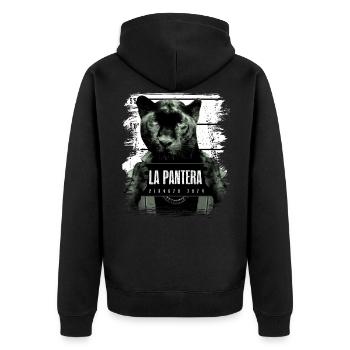 Animal Print Schwarzer Panther - Unisex Premium Bio Zip Hoodie - Schwarz - Hinten - Nico (187cm)