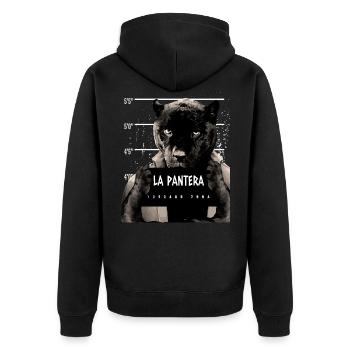Animal Print Schwarzer Panther - Unisex Premium Bio Zip Hoodie - Schwarz - Hinten - Nico (187cm)