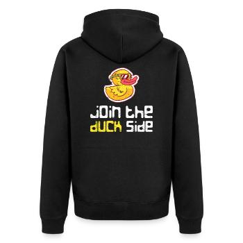 Ente Cooles Tier - Unisex Premium Bio Zip Hoodie - Schwarz - Hinten - Nico (187cm)