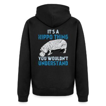 Es ist eine Nilpferd Sache | Hippo - Unisex Premium Bio Zip Hoodie - Schwarz - Hinten - Nico (187cm)