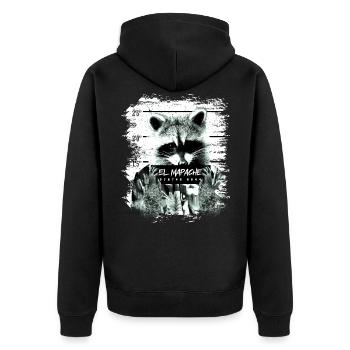 Gefängnis Waschbär Nachtaktiv lustig - Unisex Premium Bio Zip Hoodie - Schwarz - Hinten - Nico (187cm)