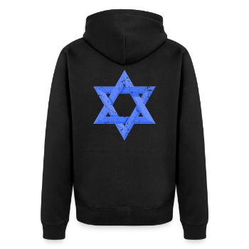 Davidstern - Unisex Premium Bio Zip Hoodie - Schwarz - Hinten - Nico (187cm)