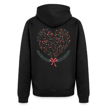 Blumen Herz | Natur Dekoration Blätter Geschenk - Unisex Premium Bio Zip Hoodie - Schwarz - Hinten - Nico (187cm)