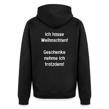 Ich hasse Weihnachten - Unisex Premium Bio Zip Hoodie - Schwarz - Hinten - Nico (187cm)