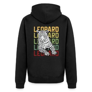 Leopard | Katze | Großkatze | Raubtier - Unisex Premium Bio Zip Hoodie - Schwarz - Hinten - Nico (187cm)