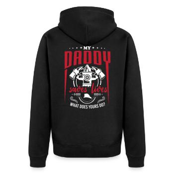 Firefighter kid dad save life gift - Unisex Premium Organic Zip Hoodie - black - Back - Nico (187cm)
