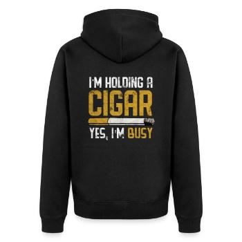 Gentleman Zigarre Rohr Rauch Verein Geschenk - Unisex Premium Bio Zip Hoodie - Schwarz - Hinten - Nico (187cm)