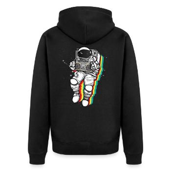 Astronaut Musik Radio Weltall Universum Regenbogen - Unisex Premium Bio Zip Hoodie - Schwarz - Hinten - Nico (187cm)