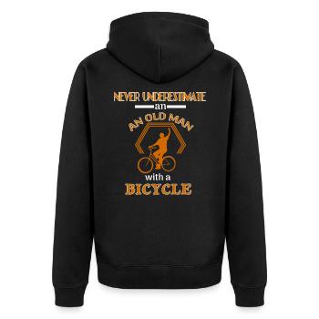 Fahrrad Rentner Geschenk - Unisex Premium Bio Zip Hoodie - Schwarz - Hinten - Nico (187cm)