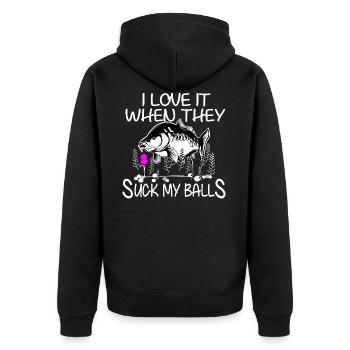 Karpfenangler Geschenk Karpfen angeln Carp Fishing - Unisex Premium Bio Zip Hoodie - Schwarz - Hinten - Nico (187cm)