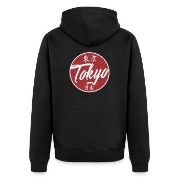 Tokio Japan - Unisex Premium Bio Zip Hoodie - Schwarz - Hinten - Nico (187cm)