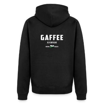 Kaffe ist fertig - Sachsen Sprache - sächsisch - Unisex Premium Bio Zip Hoodie - Schwarz - Hinten - Nico (187cm)