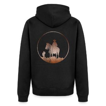 Cowboy - Unisex Premium Bio Zip Hoodie - Schwarz - Hinten - Nico (187cm)