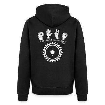 Zimmermann Säge - Unisex Premium Bio Zip Hoodie - Schwarz - Hinten - Nico (187cm)
