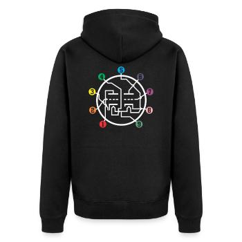 Analoges Vakuumröhren-Pin-Layout Verstärker Audio - Unisex Premium Bio Zip Hoodie - Schwarz - Hinten - Nico (187cm)