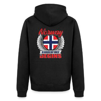 Norway - Unisex Premium Organic Zip Hoodie - black - Back - Nico (187cm)