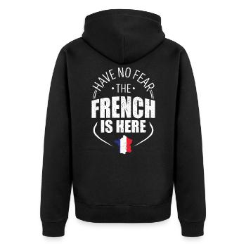 Habe keine Angst der Franzose ist da - Unisex Premium Bio Zip Hoodie - Schwarz - Hinten - Nico (187cm)