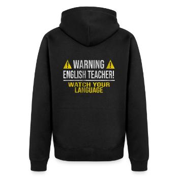Englisch Lehrer - Unisex Premium Bio Zip Hoodie - Schwarz - Hinten - Nico (187cm)